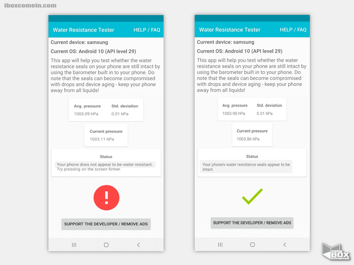 스마트폰 Water Resistance Tester 테스트 결과 예시 스마트폰_Water_Resistance_Tester_테스트_결과_예시
