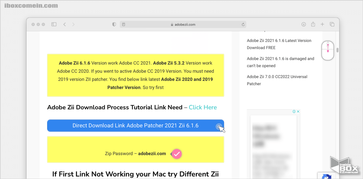Adobe_Zii_사이트_접속_후_adobe_patcher_다운로드