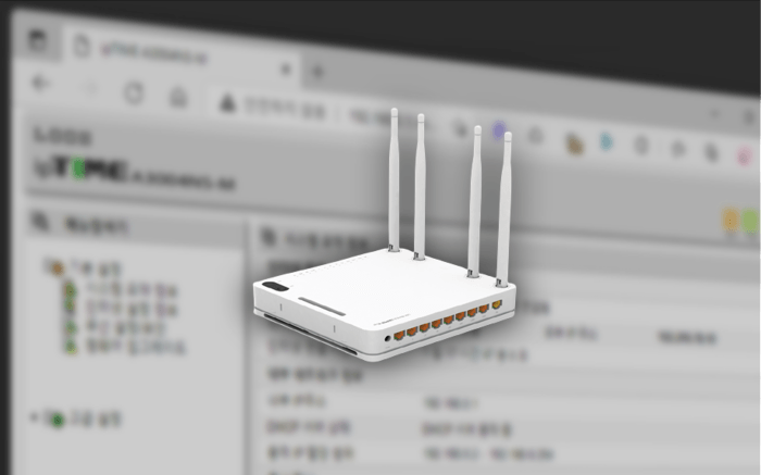 아이피타임 공유기 설정 페이지 와 공유기 이미지