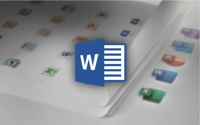 오피스 배경 위 워드 로고