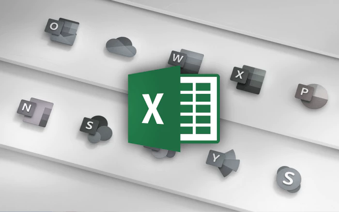 오피스 아이콘들 위에 Excel 로고