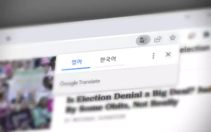 크롬 브라우저 번역 아이콘 과 자동 번역 팝업