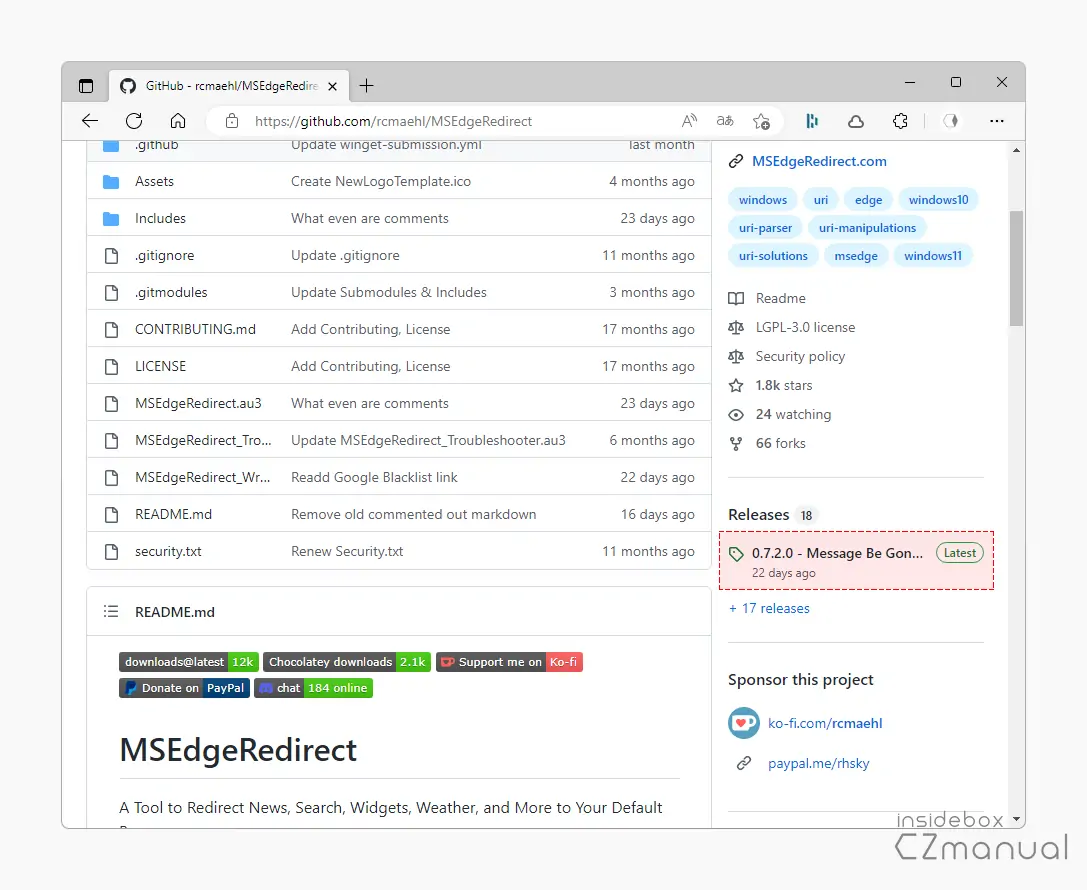 MSEdge-Redirect-리포지토리-최신-버전-링크-클릭